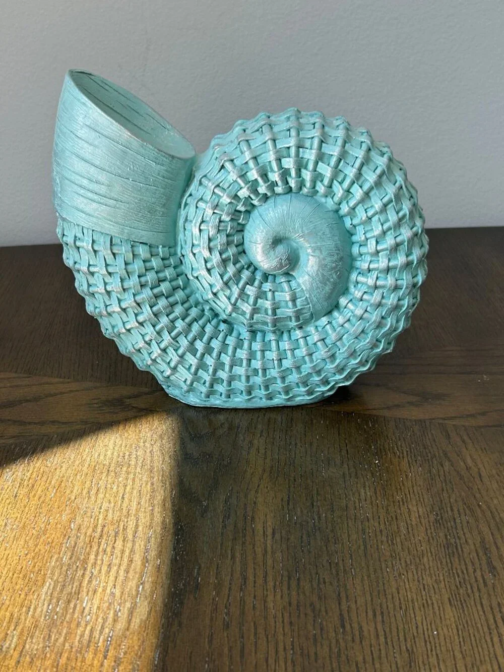 Snail Shaped Woven Decorative Accent in Teal and Silver Flecks